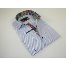 Men's Axxess Turkey Shirt Cotton High Collar 224-11 French Cuffs Blue Stripe image 1