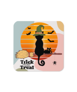 Cork-back coaster | Trick or Traeat Black Cat Wearing Green Hat - $10.99