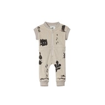 Omamimini baby terry flightsuit with print in Sand - $59.00