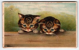 Two Cats Perched Blue Eyed Calico Kittens Cute Vintage Antique 1910 Germany - $17.81