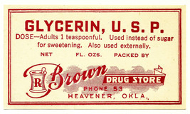 1 Antique Pharmacy Label GLYCERIN, U.S.P. Ephimera Brown Drug Store Heav... - £18.20 GBP