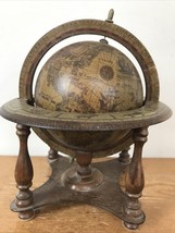 Vintage Antique Style Wooden Spinning Desktop Paper Mache World Desktop Globe - £38.53 GBP