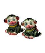 Ceramic Tabby Cats Salt and Pepper Shakers Gray Striped Pink Bows Vintag... - £5.91 GBP