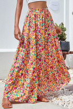 Yellow Boho Floral Print Tiered Long Skirt - $369.69 MXN