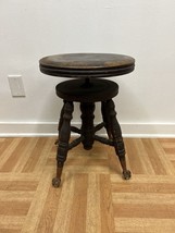 Vintage WOOD PIANO STOOL organ claw foot victorian wooden seat antique b... - $79.99