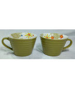 Set of 2 2007 Starbucks Green Ribbed Bohemian Bright Flowers Floral Coff... - £22.45 GBP