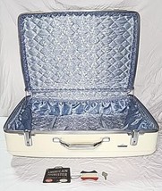Vintage American Tourister Tiara Suitcase White Blue Inside Hard/Key in Box C - $159.99
