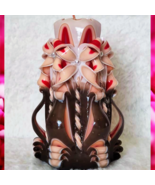 Carved Candles Home Decor Handmade Design Gift Handcarved Brown Pastel O... - $44.39 CAD