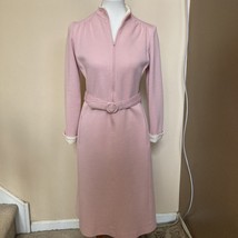 Vintage Pink Zip Mock Neck Belted Dress Matti Of Lynne Double Knit Size 6 - £37.36 GBP