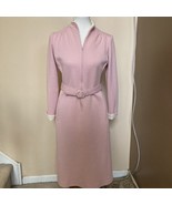 Vintage Pink Zip Mock Neck Belted Dress Matti Of Lynne Double Knit Size 6 - £37.38 GBP