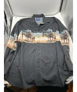 Vintage Wrangler Pearl Snap Western Shirt Aztec Horses Wrap Around Size 2XL - $69.42 CAD