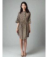 Indian Boat Neck Button Handblock Print Cotton Summer Dress,Block Print ... - $44.99