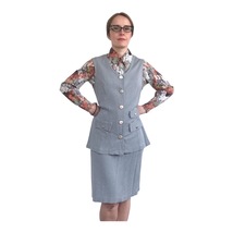 70s Vest Skirt and Blouse Retro Teacher Outfit Gray Mod S - £23.63 GBP