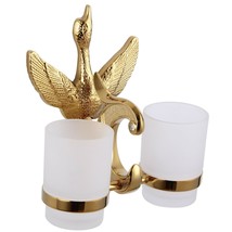 Gold Pvd Bathroom Swan Tumbler Holder Teech Double Cup Holders With Crystal - $98.99