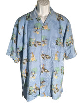 Hawaiian Tropic Men&#39;s Short Sleeve Button Down Hula Girl Floral Shirt Blue Large - £12.26 GBP