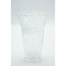 KIG Malaysia Clear Glass 6” Vase Ribbed with Embossed Sunflowers Scallop... - $16.04