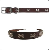 Top Paw® Dog Bones Leather Dog Collar  Size MEDIUM 14-18&quot; 3/4&quot; Wide Color BROWN  - £13.38 GBP