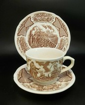 Fair Winds Alfred Meakin Staffordshire Brown Transferware Tea Cup Saucer... - £10.28 GBP