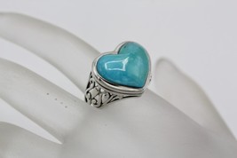 925 Sterling Silver Filigree Heart Shape Turquoise Cabochon Ring 8 - £73.08 GBP