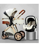Luxury 3in1 Sandy White Eggshell Folding Reclining Baby Stroller Carriag... - £271.74 GBP