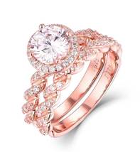 14K Rose Gold Over 925 Sterling Silver Diamond Wedding Band Engagement Ring Set - £79.03 GBP