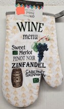 Fabric Printed Kitchen 12&quot; Oven Mitt Wine &amp; Grapes Wine Menu Grey Back Home - £12.57 GBP