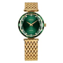 FACET BRILLIANT Cut Gold Plated Swiss Quartz Watch 15mm Band -Green Dial - $569.99
