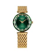 FACET BRILLIANT Cut Gold Plated Swiss Quartz Watch 15mm Band -Green Dial - $782.03 CAD