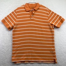 Eddie Bauer Mens Polo Shirt Size Large Orange Stripe Waffle Weave Short Sleeve - £11.96 GBP