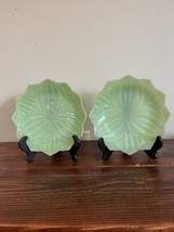 2 Pair VINTAGE MCM Retro FIRE KING JADEITE 8&quot; SALAD PLATE LOTUS FLOWER D... - $49.48