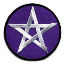 Pentagram Iron On Patch 2&quot; Purple Star Wicca Pagan Occult Embroidered Applique - £3.91 GBP