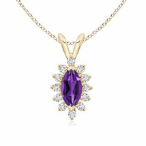 ANGARA Vintage Style Marquise Amethyst Pendant with Diamond Halo in 14K Gold - £688.54 GBP