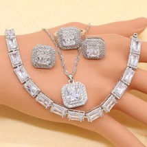 2019 Women White Cubic Zirconia square Fashion  Silver zircon wedding Jewelry Se - £27.10 GBP