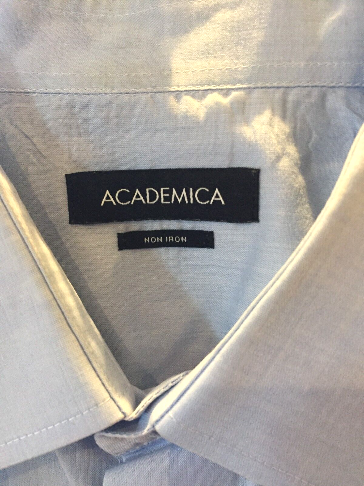 Primary image for Academia Mens Short Sleeve Dress Shirt Blue Euro sz 42 US L 100% Cotton
