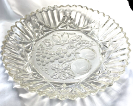 Federal Glass Pioneer Intaglio Fruit Pattern Serving Bowl 10&quot; VTG Cut Glass - £17.48 GBP