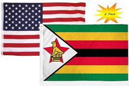 2x3 2&#39;x3 Wholesale Set (2 Pack) USA American &amp; Zimbabwe Country Flag Banner Fad - £7.21 GBP