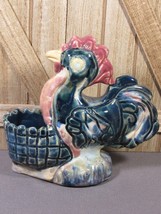 Pottery Rooster Toothpick Holder Hand Made Whimsy Glazed Signed 4.5&quot; x 5.25&quot;. - £10.18 GBP