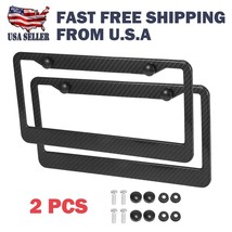 2pcs Black Car Carbon Fiber Plate Frame Cover Front &amp; Rear Universal USA Size - £17.35 GBP