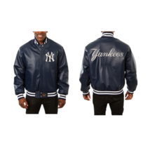 New York Yankees Varsity Navy Blue Leather Jacket - £133.76 GBP