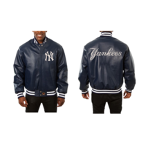 New York Yankees Varsity Navy Blue Leather Jacket - £136.21 GBP