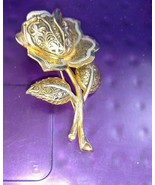 Demitasse Gold Tone with white Rose Brooch Pin - $8.24 CAD