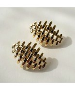 Vintage Coro Gold Tone Waffle Design One Inch Circle Clip On Earrings - £20.32 GBP