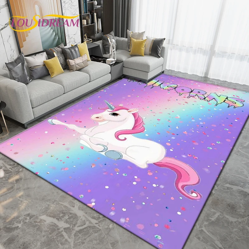 Game Fun Play Toys Cartoon Cute Unicorn Area Rug,Carpet Rug for Living Room Chil - £26.37 GBP