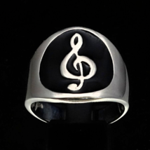 Sterling silver Musician ring Clef Note Music symbol with Black enamel high poli - £59.95 GBP