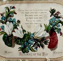 Birthday Greeting Card Victorian Faux Feathered Edges Flowers 1890-00 PC... - $24.99