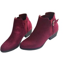 Nature Breeze Side Elastic Panel Block Heel Buckle Decor Women&#39;s Booties WINE - $27.51+