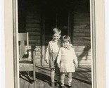 Boy &amp; Girl on Porch of Log Cabin Black &amp; White Photo Wooden Rocking Chair  - $17.80