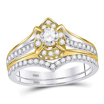 14kt Two-tone Gold Round Diamond Bridal Wedding Engagement Ring Band Set 7/8 Ctw - £1,329.34 GBP