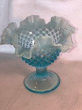 Fenton Hobnail Blue Opalescent 6 Inch Pedestal Compote Depression Glass Mint - £39.30 GBP