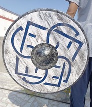Handmade 24-Inch Wooden Viking Round Shield: Battle-Ready Warrior Cosplay Shield - £77.25 GBP